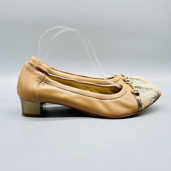 AGL Shoes Womens EU 40.5 US 10.5 Tan Snakeskin Cap Toe Italy Kitten Heels - Picture 1 of 13